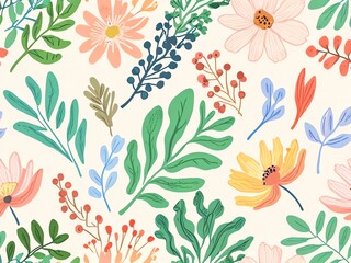 Vibrant Floral Pattern: A Delightful Springtime Design