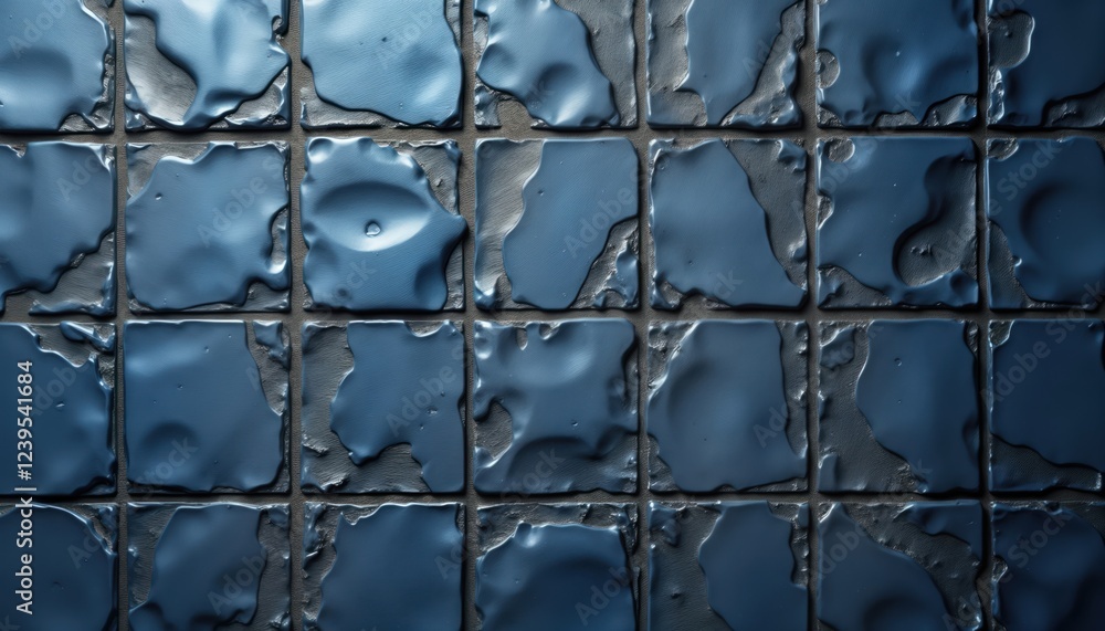 Poster modern design blue stone tiles form geometric pattern. abstract stone surface with textured design. 