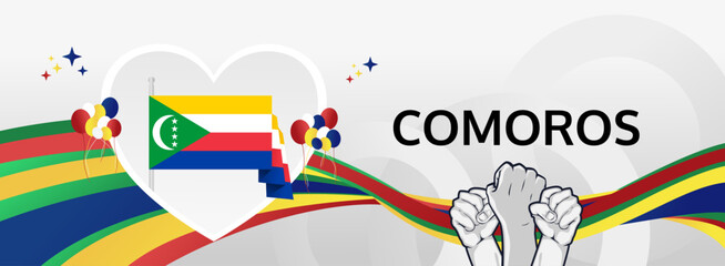 Comoros Independence Day modern greeting banner. 6 July Happy National Day. Holidays abstract concept in flag colors. Great for event like carnival, feast poster, support, culture and tourism