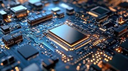 Fototapeta premium Modern semiconductor fabrication plant with automated machinery.