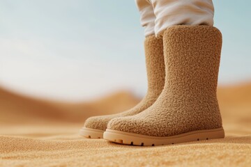 Cozy textured boots in sandy desert