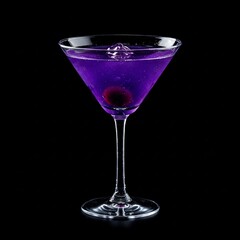 Purple Rain cocktail in a glass on a black background