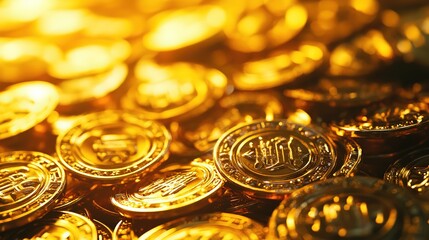 a lot of gold coins on ground, sparkle shiny