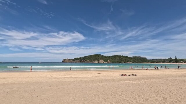 Matapouri Bay Beach New Zealand Pan Left