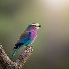 Obraz premium Soft focus portrait of an exotic Purple and white Tropical Bird perched on a tree branch
