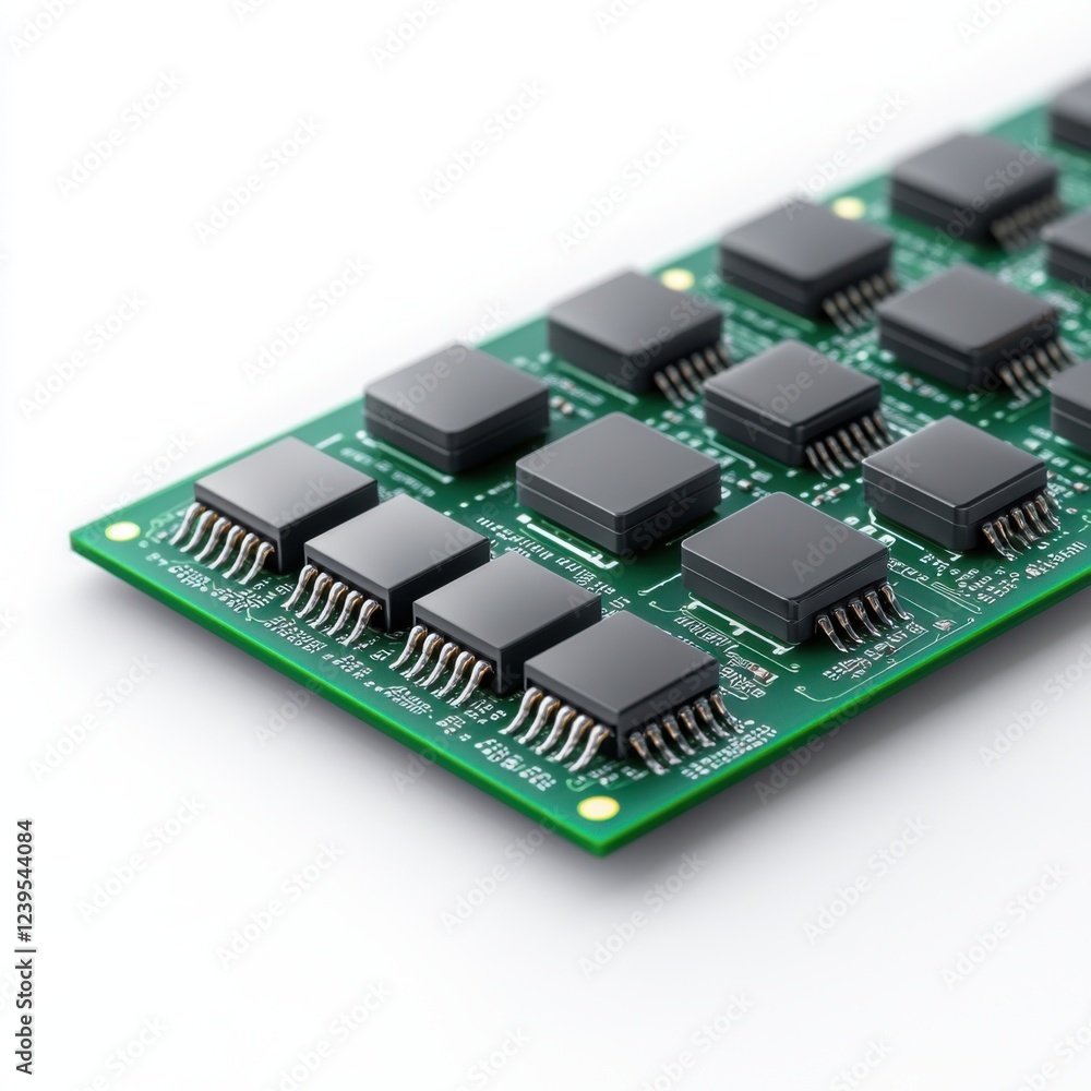 Aufkleber close-up view of electronic circuit board with multiple integrated circuits on a white background