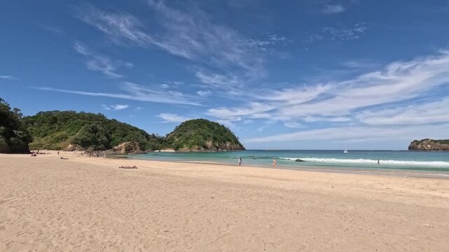 Matapouri Bay Beach New Zealand Pan Right
