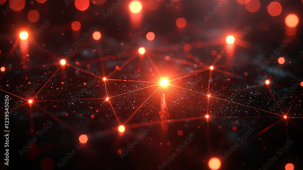 Poster red illuminated network connecting points of light