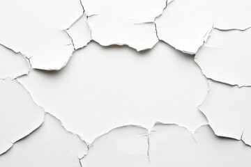 Obraz premium Cracked white plaster wall with irregular pattern and central hole