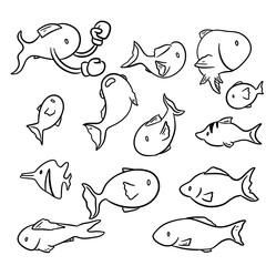 Hand-Drawn Cartoon Fish Collection