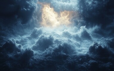 Obraz premium Stormy sky, light breaking through clouds, dramatic atmosphere, background for film