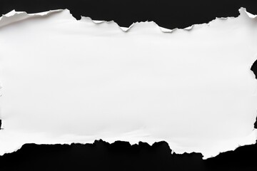 Torn white paper on black background with rough edges