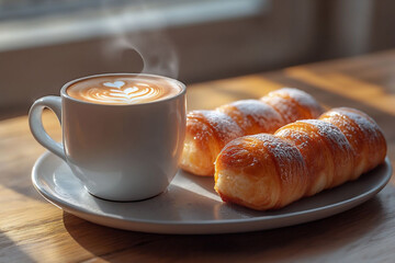 Enjoy Morning Sunshine With a Rich Cup of Coffee and Fresh Pastry by the Window