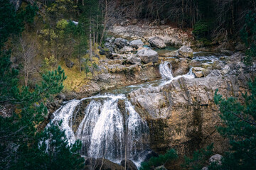 Panoramic view of forests and rivers, Ordesa National Park and Monte Perdido.