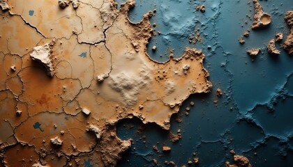 Abstract aerial view of earth textures. Detailed topographic map representation. Dry landforms, water areas depicted in two contrasting colors. Natural elements, rock formations presented in abstract