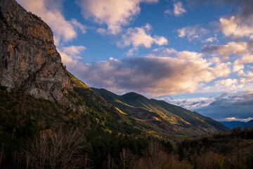 Panoramic view of forests and rivers, Ordesa National Park and Monte Perdido.