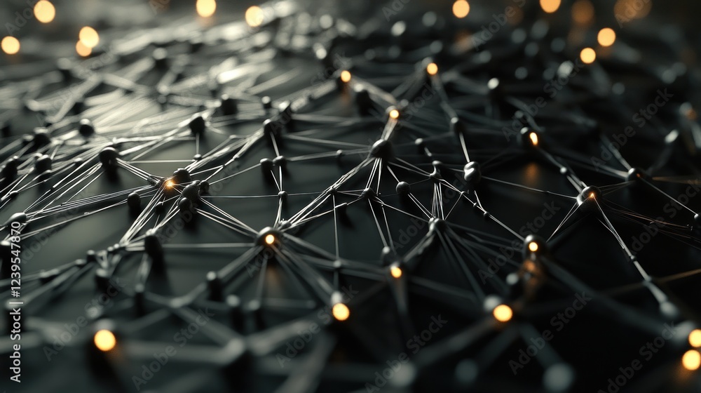 Poster abstract neural network of interconnected nodes with glowing connections