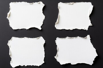 Four torn blank paper sheets on dark background