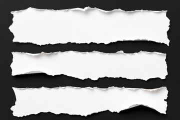 Three torn strips of white paper on black background