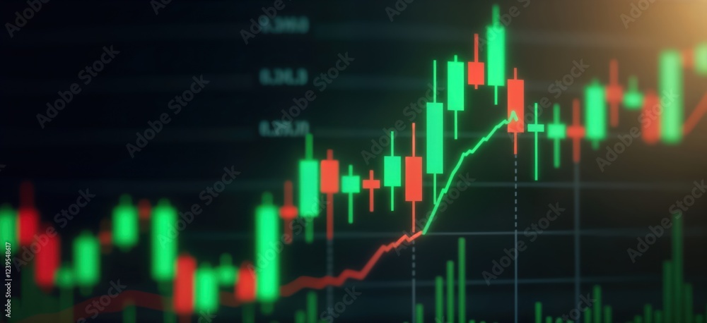 Poster cryptocurrency chart shows rising values with green candlesticks. digital currency price movements d