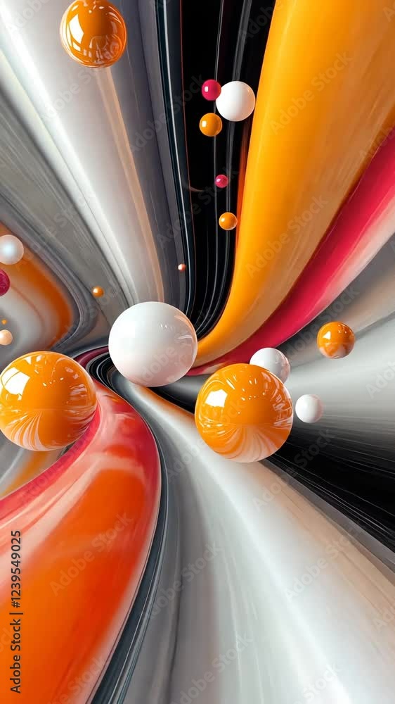 Poster this motion display blends flowing colors and dynamic spheres for an immersive, abstract experience,