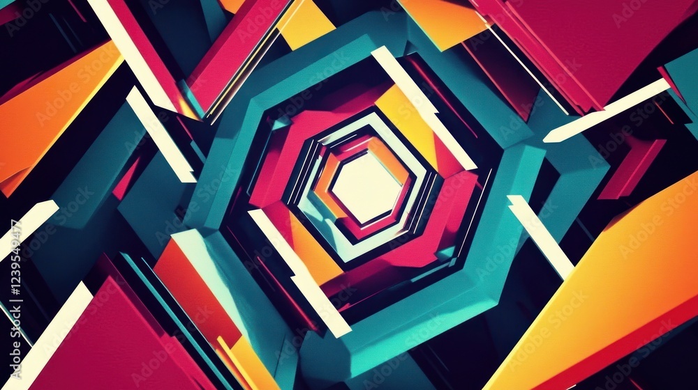 Aufkleber abstract geometric tunnel with vibrant colors and dynamic depth perspective