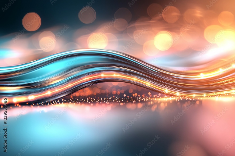 Poster abstract waveform with bokeh lights and vibrant colors