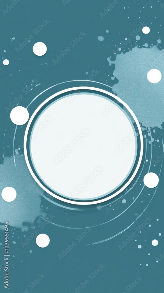 Poster Design featuring a circular shape with abstract splatters and circles on a teal background in a creative digital workspace. Generative AI
