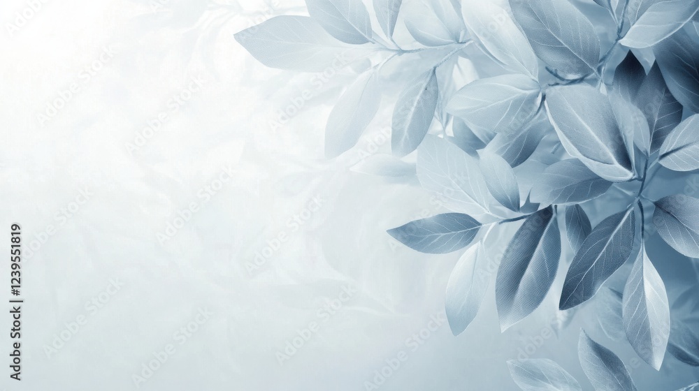 Poster Soft textured leaves creating a serene background for a calming atmosphere in a natural setting. Generative AI