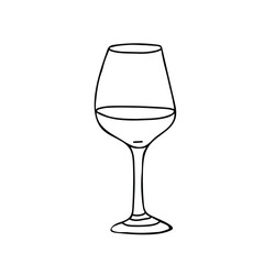 Red Wine Glass. Hand drawn Vector illustration, line art. Alcohol Beverage Glassware in Doodle style. For Bar menu, logo, cards or poster design