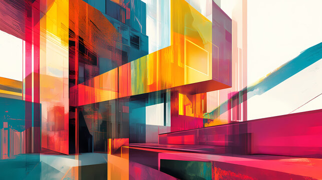 A futuristic cityscape with buildings in unconventional shapes and vibrant colors, showcasing dynamic dimensions and perspectives. Unconventional Perspectives. Illustration