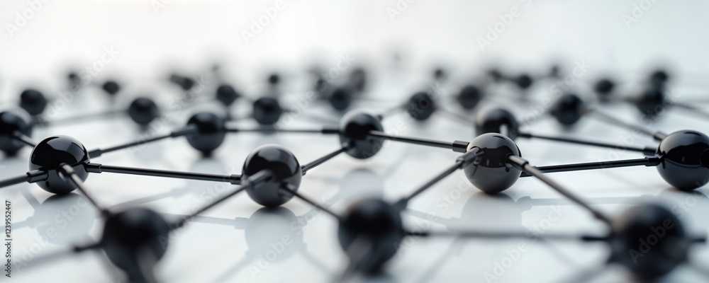 Poster abstract black spheres form complex network structure. connections between nodes suggest communicati