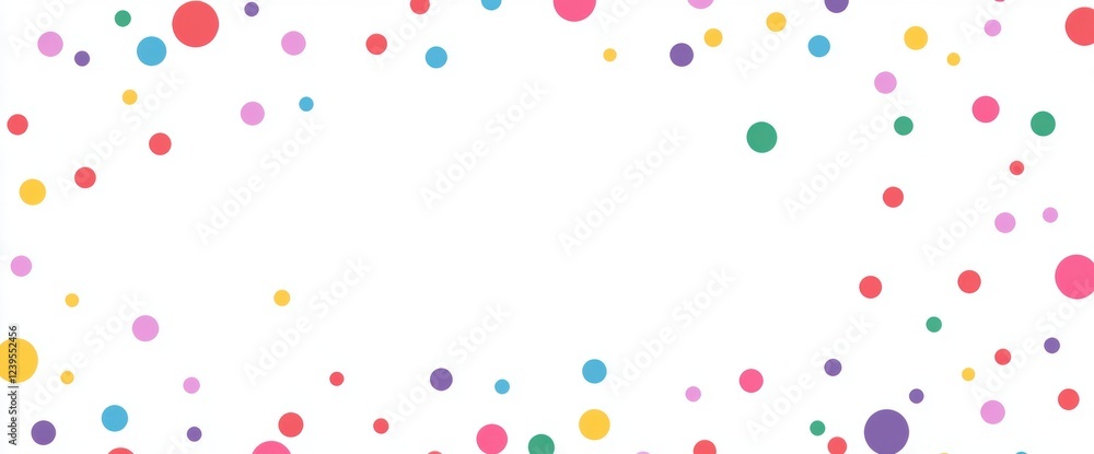 Poster a white background with colorful dots connected by lines, a simple geometric network pattern generat