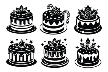 Christmas Cakes Silhouettes set vector on White Background ,Vector Art Illustration on white background.