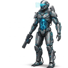 Futuristic Exoskeleton Suit 3D Model with Integrated Weapons Systems on White Background