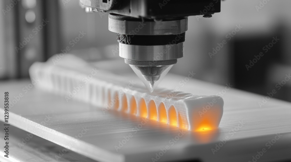 Poster a closeup of a 3d printer working on a prototype case for a wearable health device with layers of ma