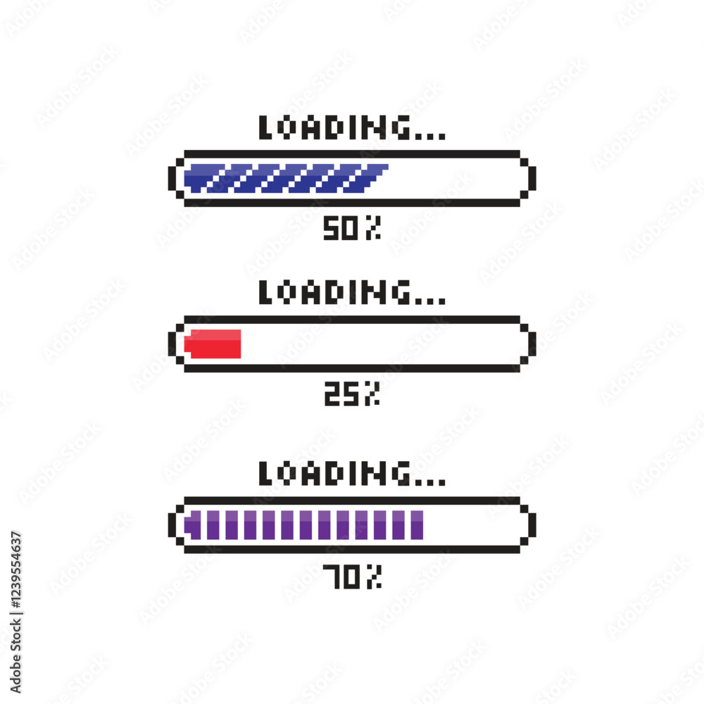 Poster pixel loading bar set vector design.