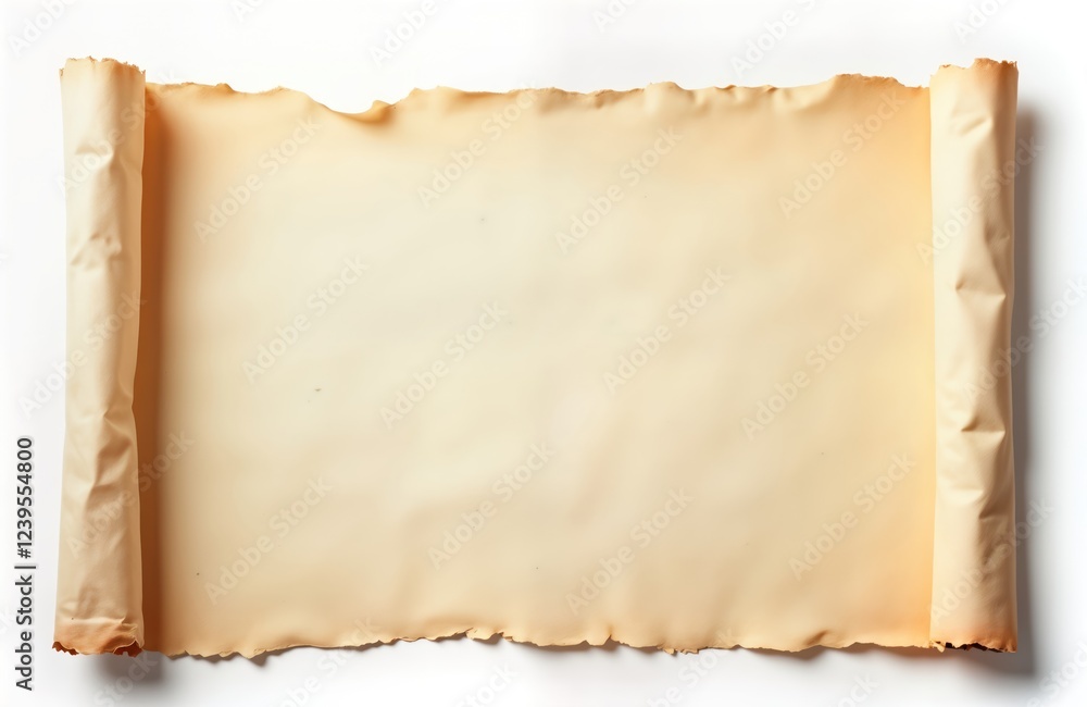Poster blank parchment scroll. unfolded ancient document. simple design on light beige background. empty te