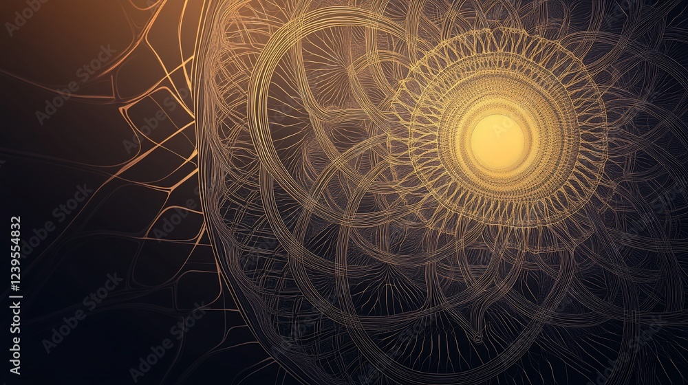 Poster golden circular pattern emanating from a central glowing light source