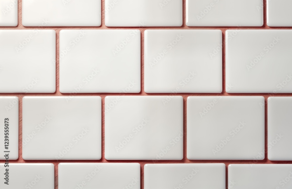 Poster white square tiles with red grout lines form geometric pattern. clean, modern design. ideal for back