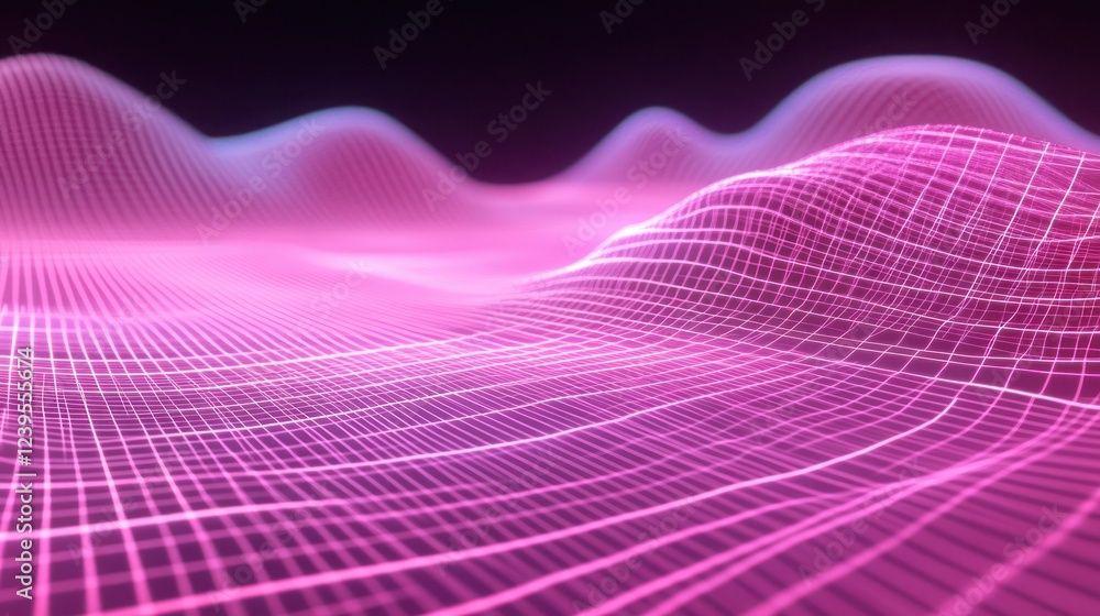 Poster abstract pink wireframe landscape with a 3d effect and dynamic curves