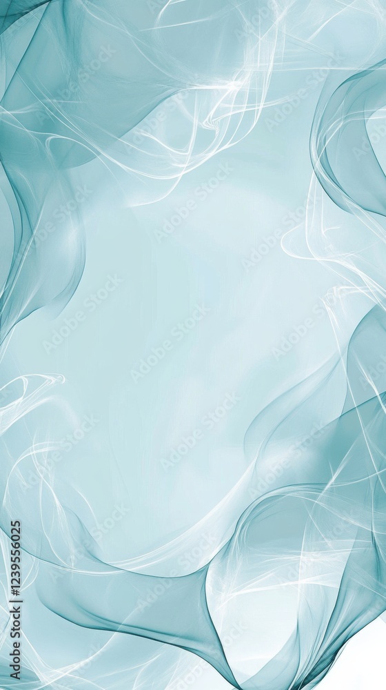 Poster Soft blue abstract background with flowing shapes creating a serene and tranquil atmosphere for design projects. Generative AI