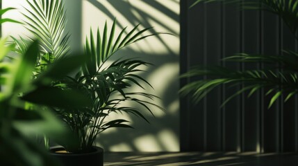 Obraz premium Elegant indoor plants casting shadows against the wall in a modern design scene