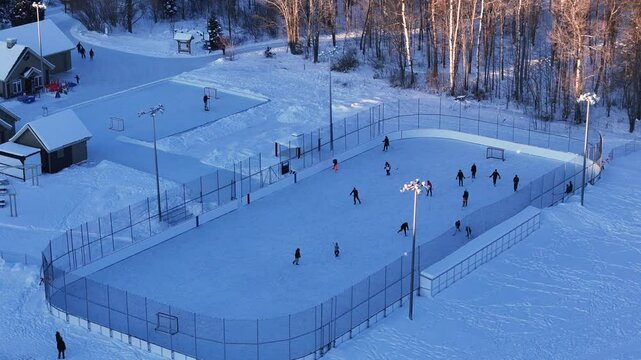 Outdoor Hockey Game in Winter Flyover