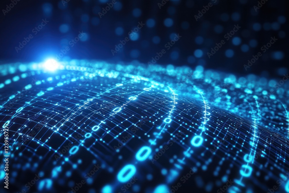 Poster digital data wave, futuristic network, binary code, glowing background, tech concept