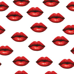 Obraz premium Seamless vector pattern with red lipstick lips