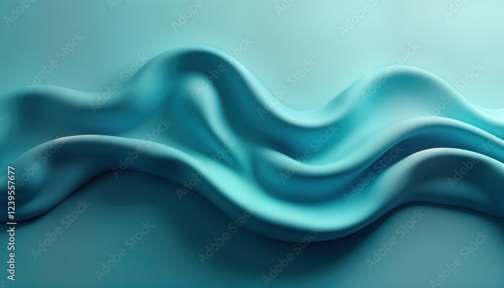 Poster Abstract artistic render of flowing blue fabric. Dynamic movement, smooth folds create elegant effect. Textile illustration appears to levitate in studio setting. Image evokes sense of lightness,