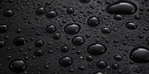 A pure black backdrop with minimalist, isolated droplets, Centered and symmetrical composition