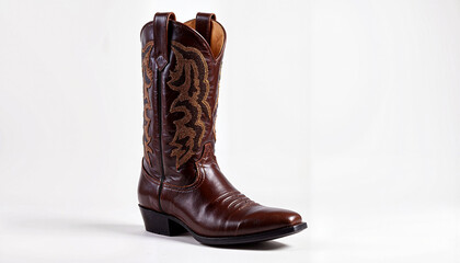 Brown cowboy boot on white background