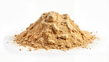 Pile of light brown sand against a white background